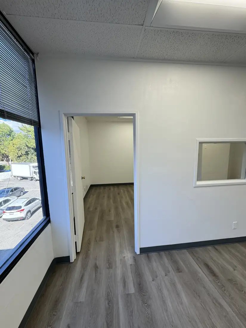 Finished office with interior window