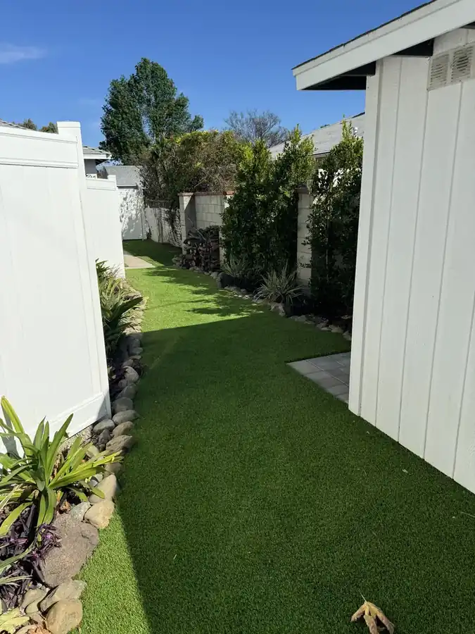 Side yard walkway and turf